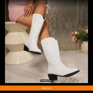 White Heeled Cowboy Boots with Textured Leather